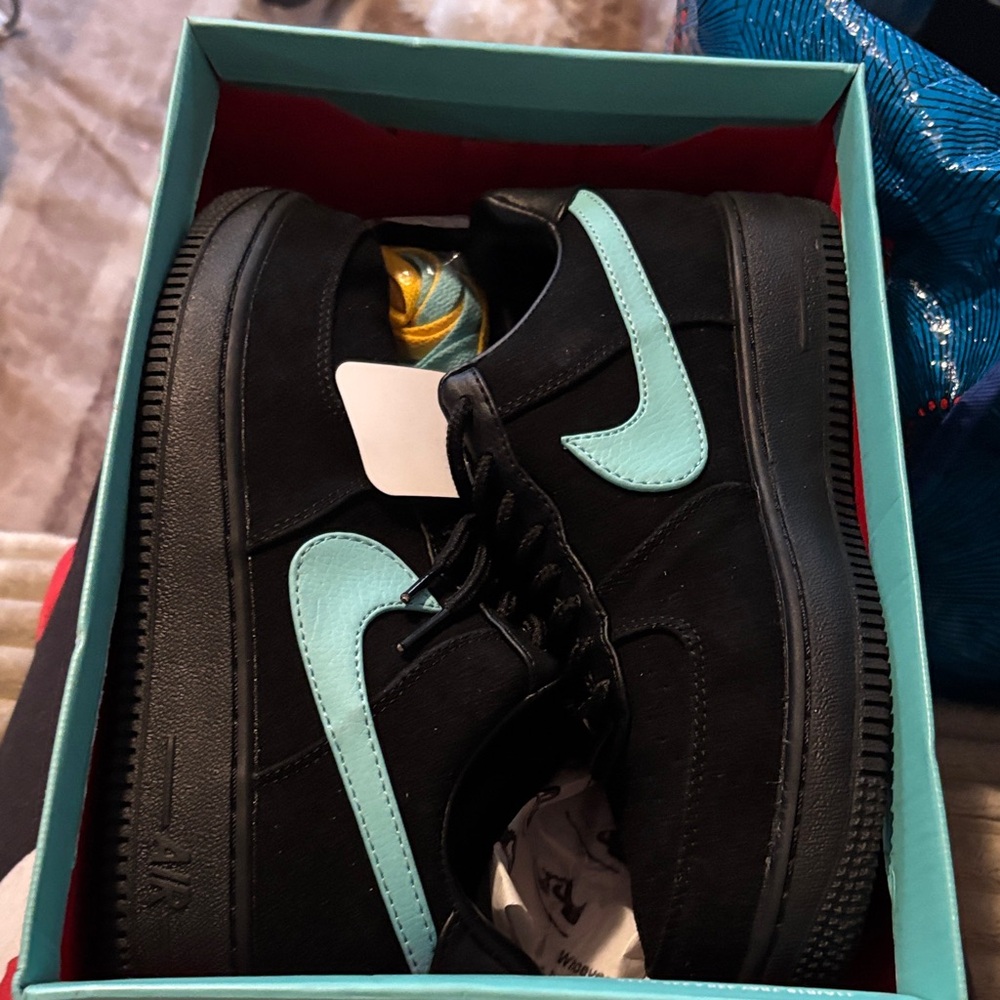 Nike Black Sneakers with Teal Swoosh Tiffany